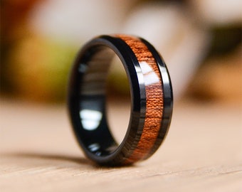 Wood Rings-8mm Mens Tungsten Wedding Bands with Koa Wood Inlay Black Tungsten Wood Ring, Wood Wedding Band For Men