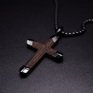 Stylish Symbol of Faith Dark Wooden Cross Necklace For Men- Mens Pendant Necklace-Wood Necklace Pendants for Men, 5 year anniversary gifts