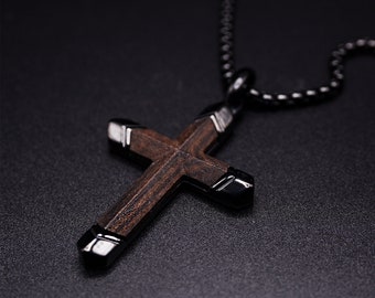 Stylish Symbol of Faith Dark Wooden Cross Necklace For Men- Mens Pendant -Wood Necklace Pendants for Men, 5 year anniversary gifts