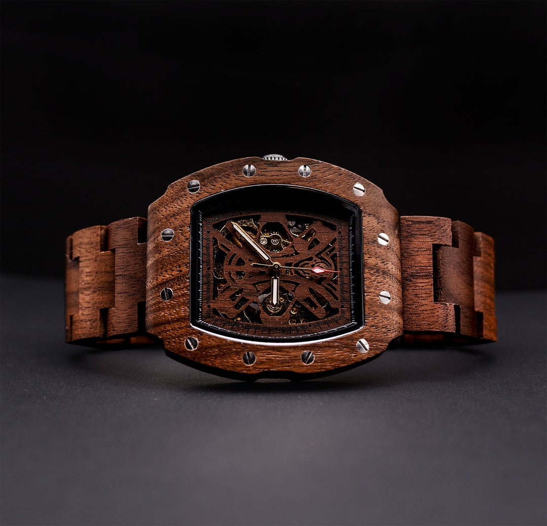 Buy Mens Wooden Watches: Premium Dark Manual Mechanical Watch for Men, Mens  Skeleton Watch, Gifts for Him, Wood Anniversary Gifts Online in India