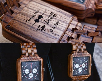 Personalized Groomsmen Gift,  Square Wooden Watch For Men, Great Groomsmen Gift, Best Man Gift, Father of Groom Gift, Wedding Officiant Gift