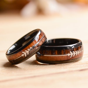 Match His and Hers Tungsten Rings with Wood Inlay and Sleek Silver Feathered Arrow-Wood Wedding Band Set, Wedding Ring Set, Wedding Band