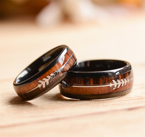 Wedding Bands Set for Couple, Saw Wood Rings