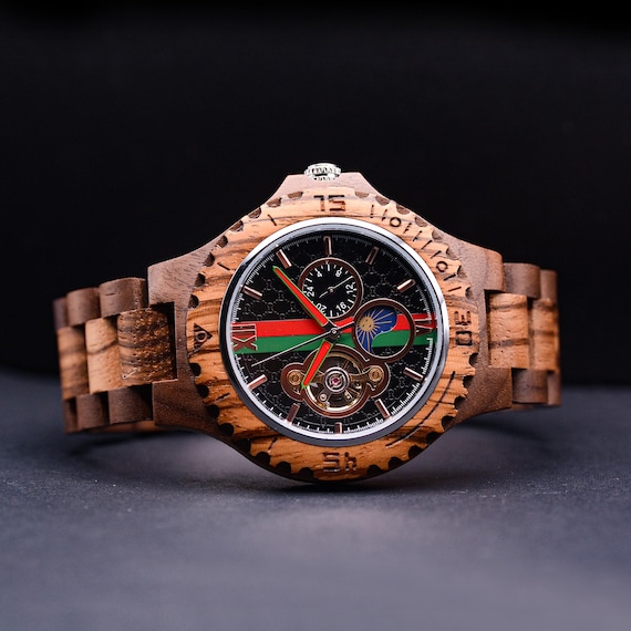 Relojes mecánicos de madera con diseño de cebra y cronógrafo