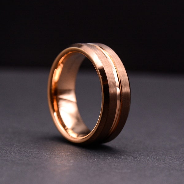 Mens wedding band Coffee & Rose Gold Tungsten Band 8mm, wedding band mens