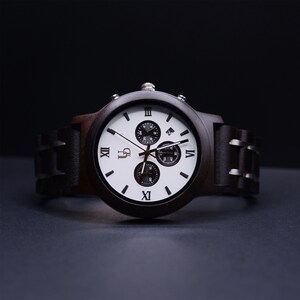 Engraved Watch, Men&#39;s Chronograph Wood Watch With Wood & Stainless Steel Combined Watch Band, Wood Watch Men, Anniversary Gifts for Men