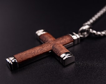 Stylish Symbol of Faith Rosewood Cross Necklace For Men- Wooden Cross Necklace Man, Mens Pendant Necklace, Gift father, Gift for men