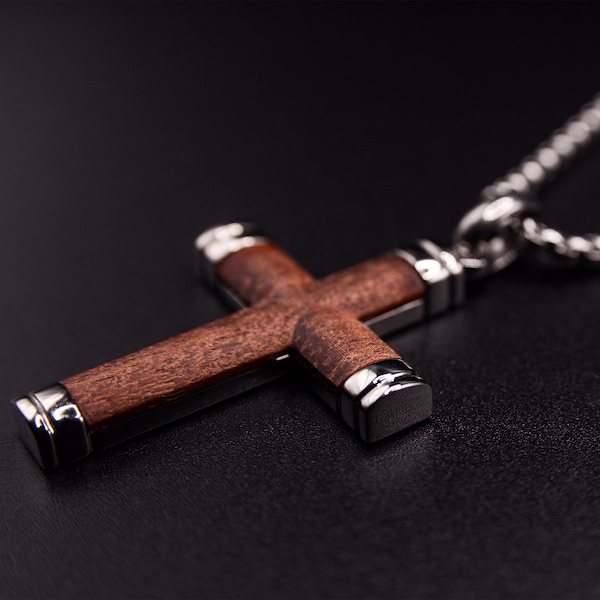 Stylish Symbol of Faith Rosewood Cross Necklace For Men- Mens Pendant Necklace-Wood Necklace Pendants for Men, gift father, gift for men