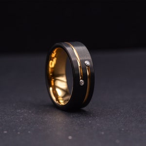 Dark Tungsten Diamond Wedding Rings For Men With Gold Plated Inlay, Mens wedding band | Urban Designer