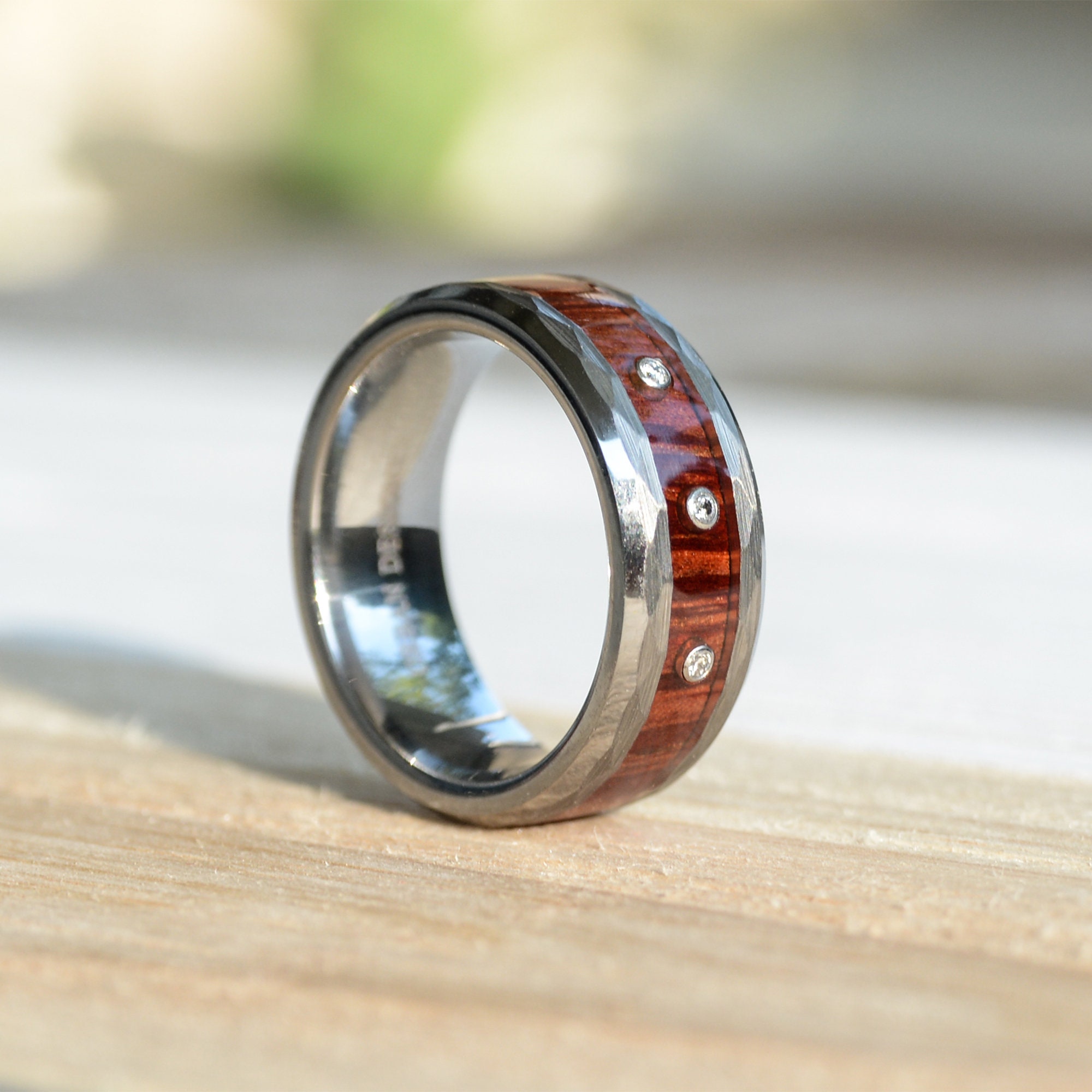 Mens Wedding Band Wood Diamond Wedding Band With Koa Wood Inlay