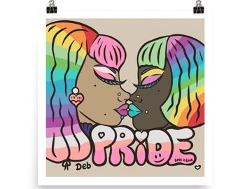 LGBTQ Pride Poster Art Print | Twee meisjes kussen kunst, Pastel Rainbow Wall Decor - Deb Art