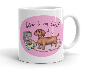 Wiener Dog Coffee Cup, Mug with Dog, Original Art Mug, Left Handed Coffee Mug, 11oz, 15oz - Deb Art