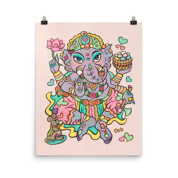 Ganesha Yoga Poster Art Print |  Boho Poster Print, Colorful Pastel Hand Drawn Artist Illustrations - Deb Art