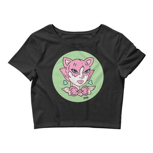 Crop Top Tree &#39;Catastrophe’ Kitty, Copped Tshirt, Artist Tee Shirt for Women - Deb Art
