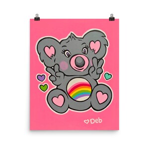Koala Rainbow Care Bear Poster Art Print |  Colorful Animal Nursery Room Wall Decor  - Deb Art