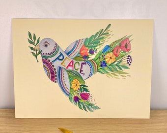 Friedenstaube- Aquarelle Postkarte, Druck  A6