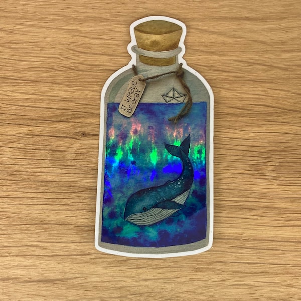 Holographischer Sticker "Wal in Flasche"