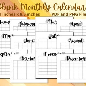 Daisy Series - Monthly Blank Calendars - Printable - Landscape