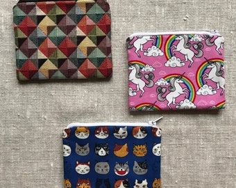Origami Wild Animals Pattern Canvas Change Coin Purse Small Cute Money Bag With Zip