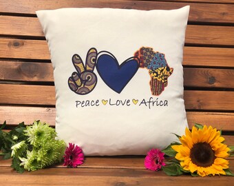 Peace Love Africa Cushion Cover - Hand Printed Soft Plush Pillow