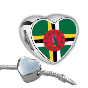 The Commonwealth of Dominica flag heart shaped bracelet charm bead personalised charm bead add on charm large hole bead