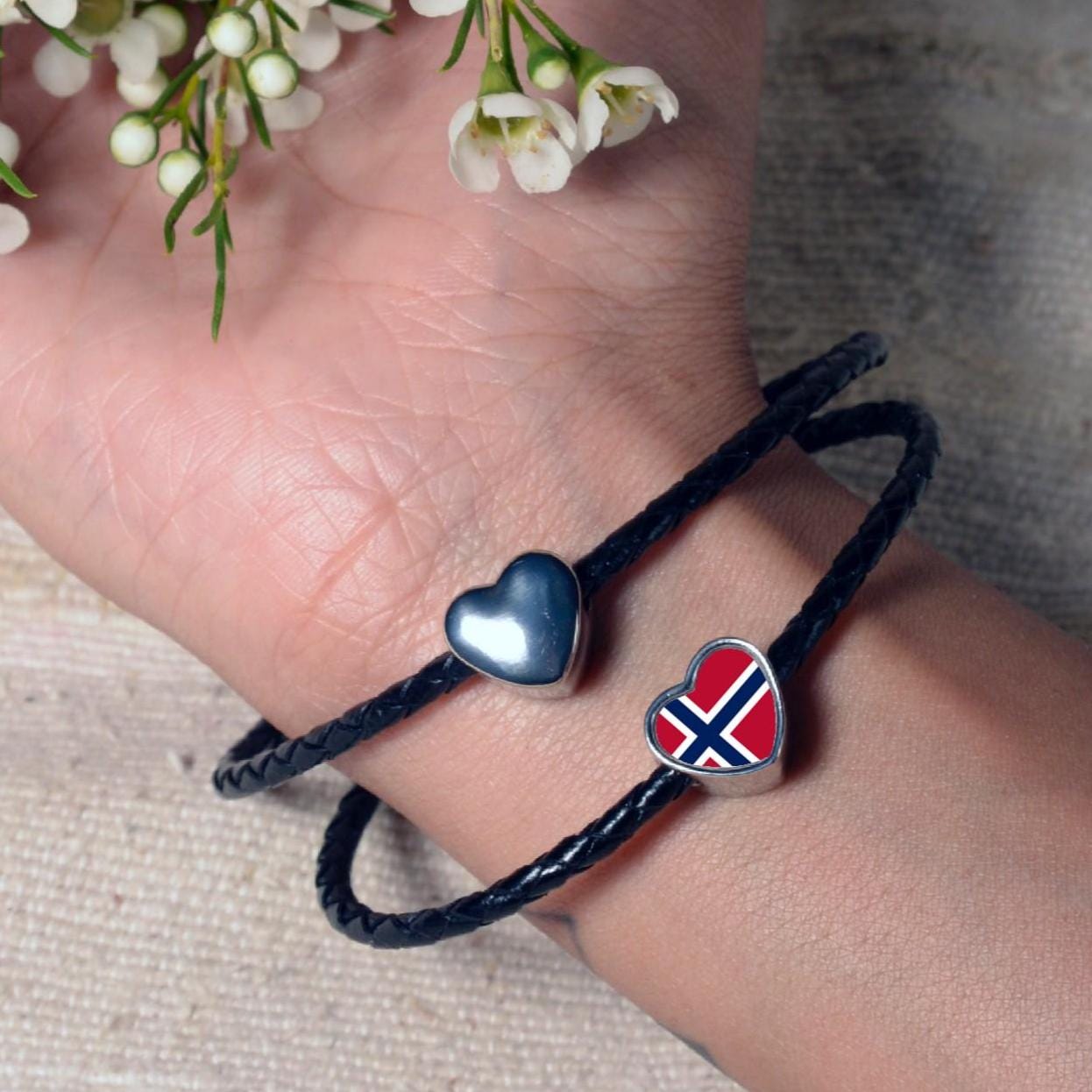 Norway Norwegian Flag Heart Charm for Bracelet Stainless Steel