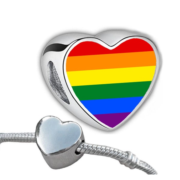 LGBTQ+ Pride heart charm bead. Your flag on a charm. Unique gift. Hand printed. Personalised charm. Valentine’s Day gift. Add on bead.