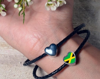 Jamaican Jamaica Flag Heart Charm for Bracelet Stainless Steel Jewellery Pendant