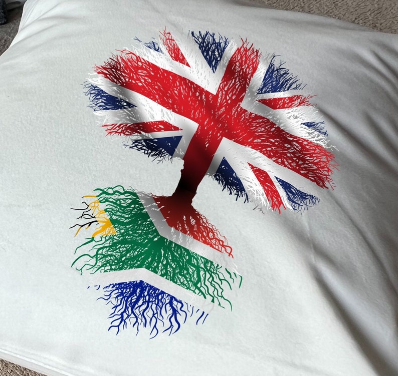 South African roots / United Kingdom Tree Plush white deluxe 'soft feel' scatter cushion. 40x40cm Flag Art. image 5