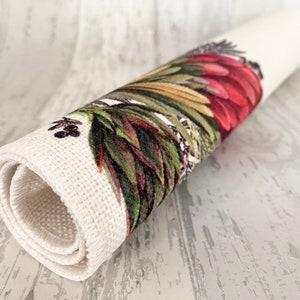 Protea placemat, cream linen placemat, table linen King Protea design beautiful South African inspired design. ( 40x30cm ) image 4