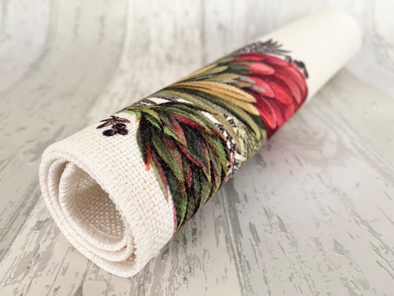 Protea placemat, cream linen placemat, table linen King Protea design beautiful South African inspired design. ( 40x30cm ) image 4