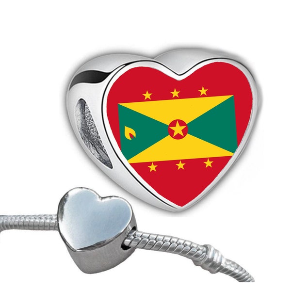 Grenada heart shaped bracelet charm Personalised charm Grenada Flag