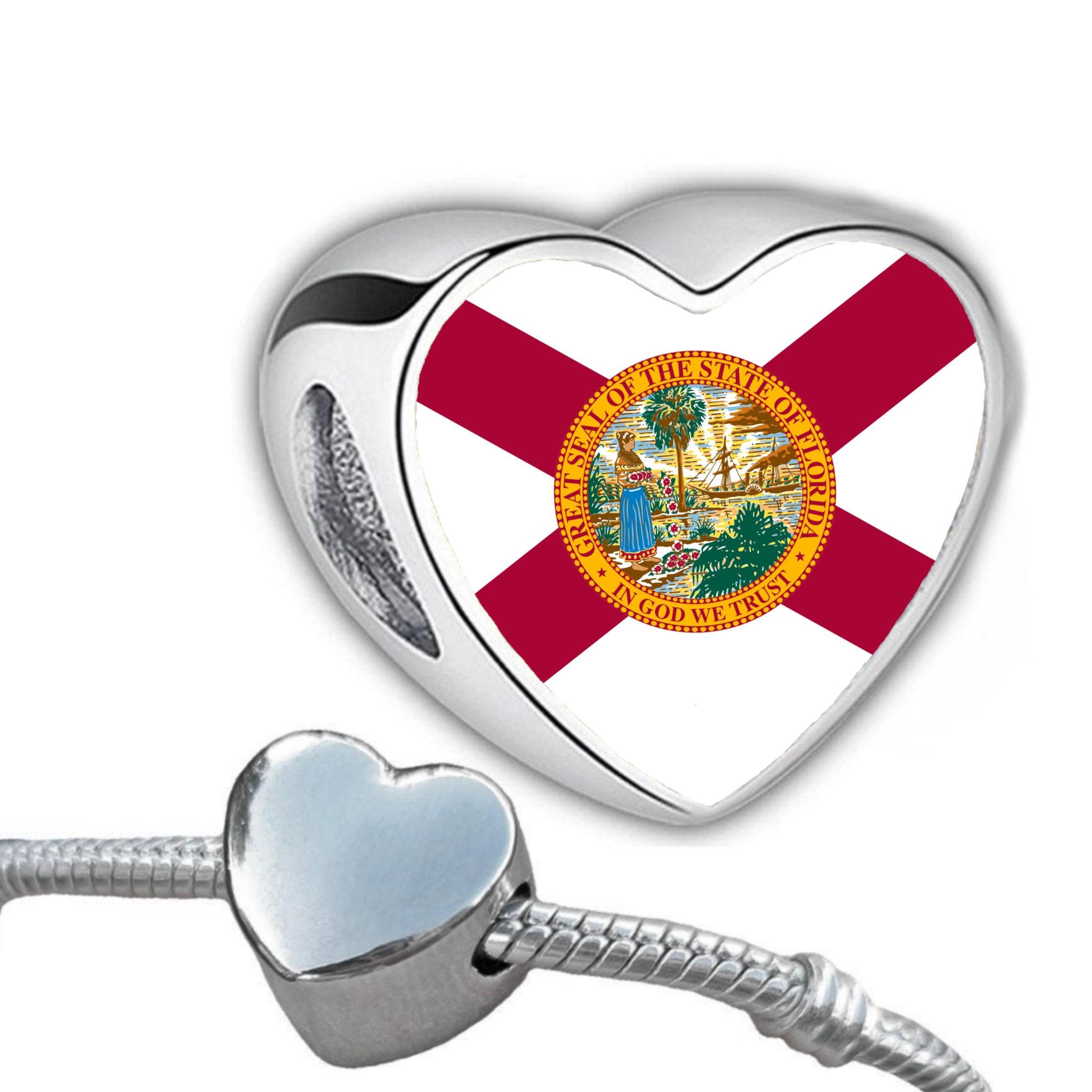United States US State flags hand printed on a heart shaped stainless steel charm bead Add on Large hole bead Valentine’s Gift. Gift for mom