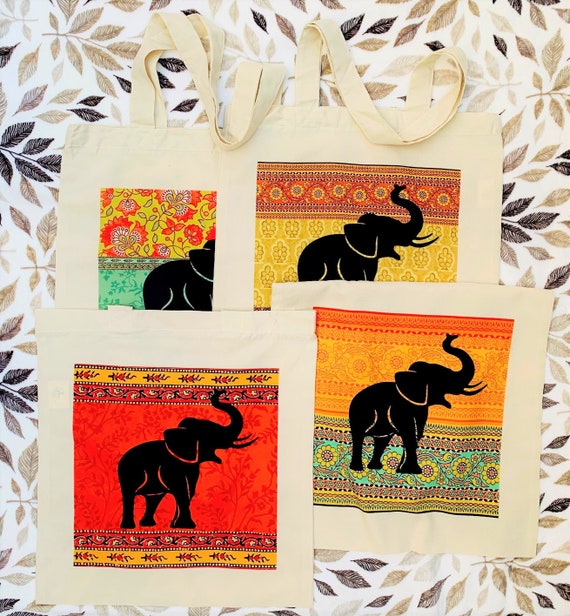 Individuals or Set of 4 Elephant Natural Tone Tote Bags - Etsy