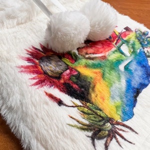 Protea Südafrika Flagge Karte Wärmflasche Fluffy Plüsch luxuriöse weiße Abdeckung NUR Protea Floral Watercolor Design.