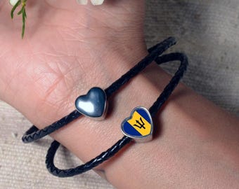 Barbados Flag Heart Charm for Bracelet Stainless Steel Jewellery Pendant