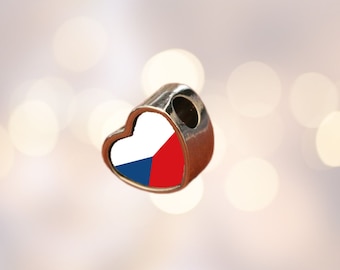 Czech Republic Flag heart charm personalised charm Add on charm Large hole bead Valentine’s gift for mom mum