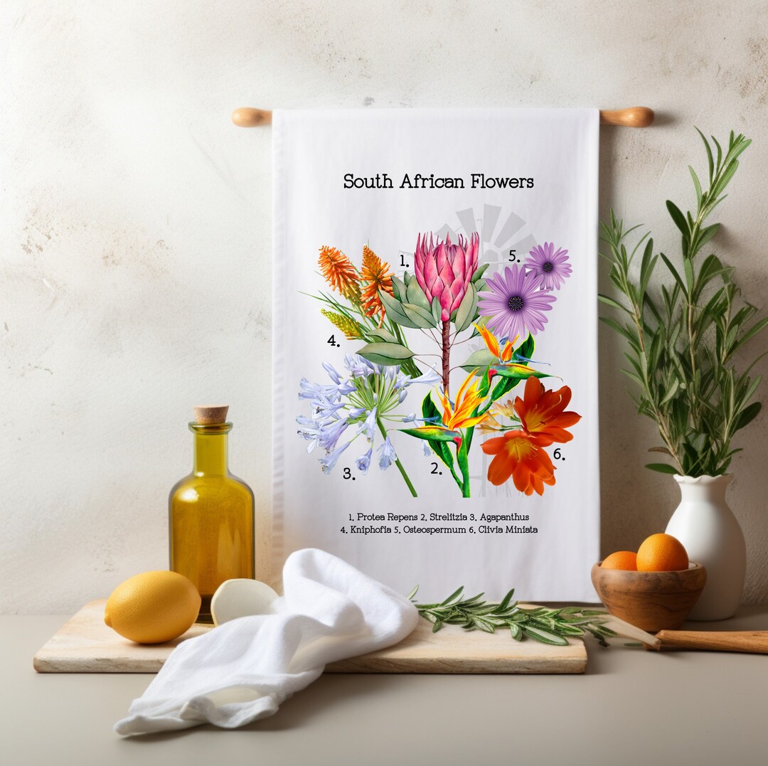 Kitchen Tea Towel Bar Towel Hand Towel South African Flowers Protea