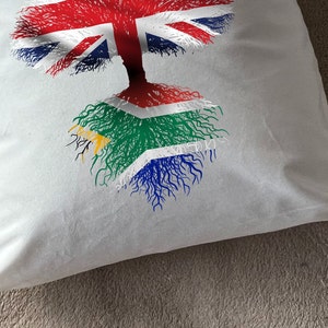 South African roots / United Kingdom Tree Plush white deluxe 'soft feel' scatter cushion. 40x40cm Flag Art. image 8