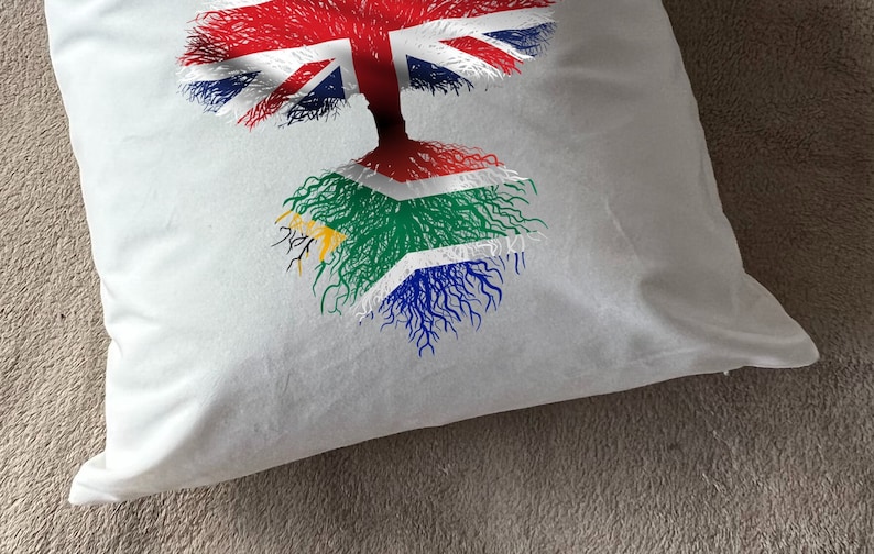 South African roots / United Kingdom Tree Plush white deluxe 'soft feel' scatter cushion. 40x40cm Flag Art. image 8