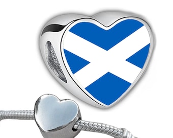 St. Andrews Cross Saltire Scotland Flag Personalised heart charm bead. Large hole bead add on charm. Valentine’s Gift for mum mom