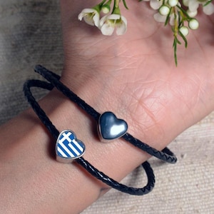 Pulsera de acero inoxidable con dije de corazón y bandera griega de Grecia, accesorio personalizado con cuentas de gran agujero, regalo de San Valentín para mamá. SOLO DIJE.
