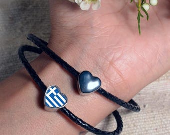 Greece Greek Flag Heart Charm for Bracelet Stainless Steel Jewellery Pendant