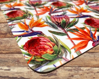 Protea and Strelitzia ( bird of paradise flower ) placemats, beautiful South African inspired design.