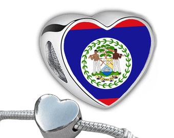 Belize Flag heart charm bead. Personalised Charm bead. Large hole charm bead. Valentine’s gift. Add on bead.