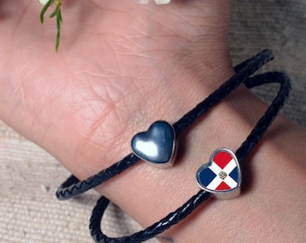Dominican Republic Flag Heart Charm for Bracelet Stainless Steel Jewellery Pendant