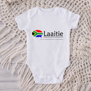 South Africa baby vest gift bodysuit Afrikaans slang Laatie New baby gift gender reveal boy pregnancy announcement baby shower