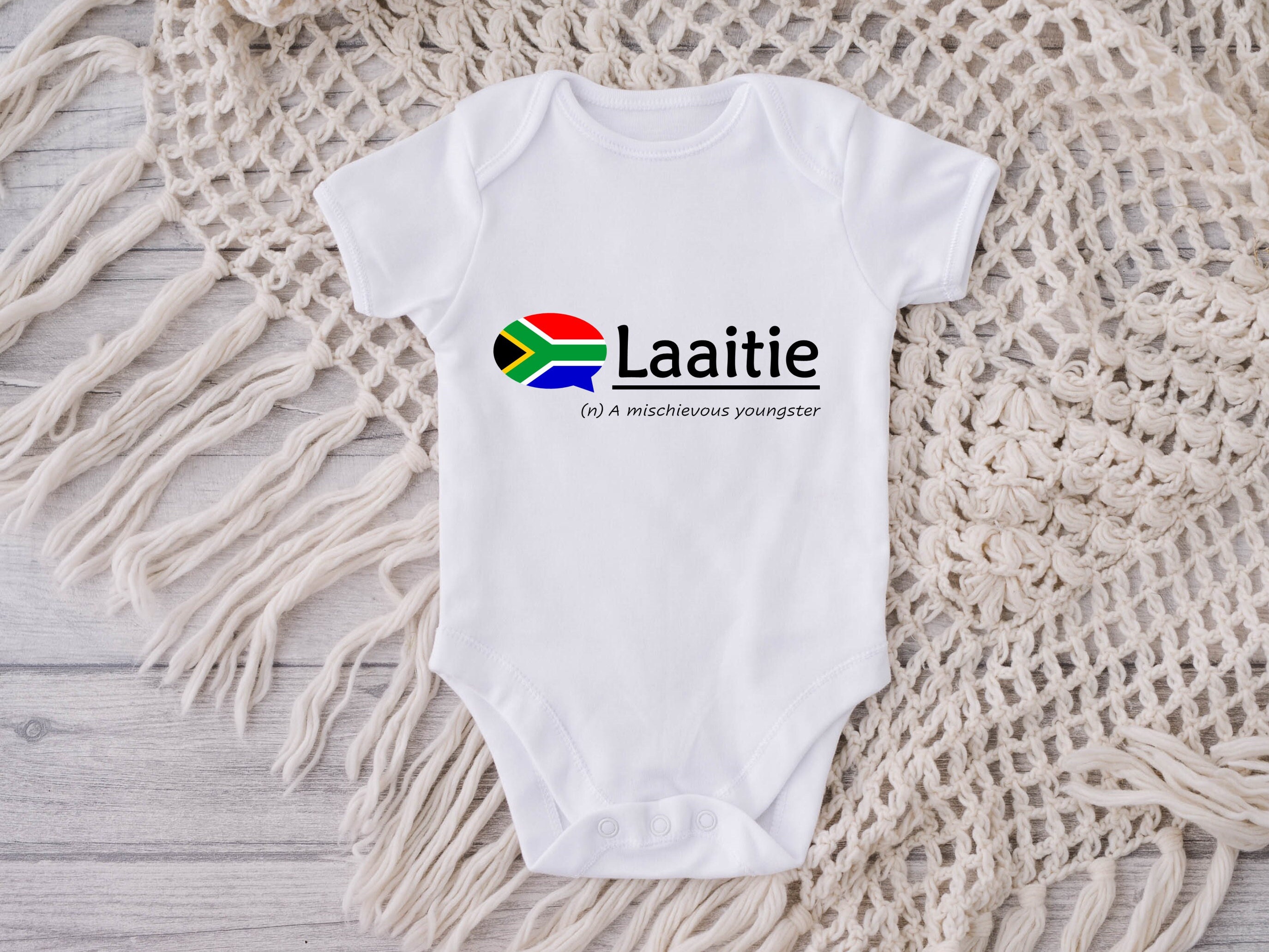 South Africa Baby Vest Gift Bodysuit Afrikaans Slang Laatie New