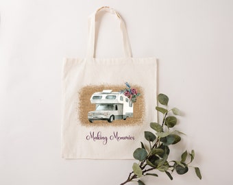 Making Memories Motorhome Caravan natural tone tote bag.