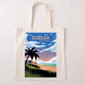 Durban KwaZulu-Natal Südafrika Stoff Einkaufstasche Retro Vintage Poster Gedruckt Wiederverwendbare Kunst Umweltfreundliches Reisegeschenk Urlaub Geburtstag